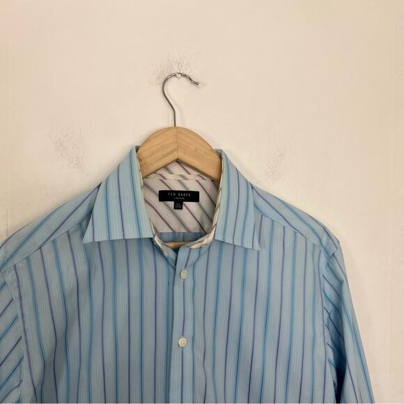 Ted Baker London Blue Striped Flip Cuff Dress Shirt Size 15.5 34/35 - Picture 3 of 13